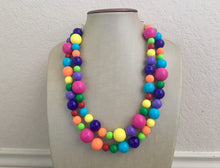 Load image into Gallery viewer, Statement Necklace, rainbow double strand chunky bib beaded jewelry, colorful bead necklace, thick textured rainbow statement