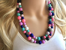 Load image into Gallery viewer, Jewel Tones Statement Necklace, rainbow double strand chunky bib beaded jewelry, colorful bead necklace, thick textured rainbow