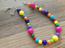 Load image into Gallery viewer, Statement Necklace, rainbow single strand chunky bib beaded jewelry, colorful bead necklace, thick textured rainbow statement