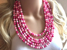 Load image into Gallery viewer, Blush Coral Dark Pink Beaded Necklace, pink Jewelry, 5 strand Chunky statement necklace, big beaded necklace, pink statement magenta