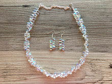 Load image into Gallery viewer, SALE! Translucent day glo White teardrop glass Boho statement necklace, rainbow necklace, bib chunky single strand jewelry earrings