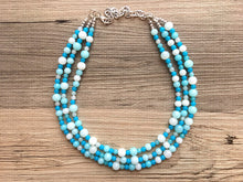 Load image into Gallery viewer, Blue Ombré Beaded Statement Necklace, beaded jewelry, blue jewelry, teal beaded necklace, turquoise jewelry blue necklace, chunky beaded bib