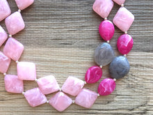 Load image into Gallery viewer, Blush Pink & Gray Chunky Statement jewelry set, Big bib beaded Double Strand Statement Necklace earrings, light pink bridesmaid wedding