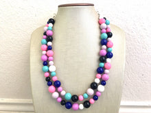Load image into Gallery viewer, Jewel Tones Statement Necklace, rainbow double strand chunky bib beaded jewelry, colorful bead necklace, thick textured rainbow