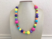 Load image into Gallery viewer, Statement Necklace, rainbow single strand chunky bib beaded jewelry, colorful bead necklace, thick textured rainbow statement