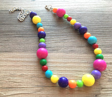 Load image into Gallery viewer, Statement Necklace, rainbow single strand chunky bib beaded jewelry, colorful bead necklace, thick textured rainbow statement