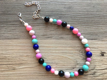 Load image into Gallery viewer, Jewel Tones Statement Necklace, rainbow double strand chunky bib beaded jewelry, colorful bead necklace, thick textured rainbow