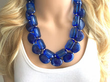 Load image into Gallery viewer, Royal Blue Double Strand Statement Necklace, Chunky Royal Blue Oval Beaded Bib Jewelry, blue jewelry, dark blue jewlery necklace earrings