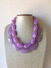 Load image into Gallery viewer, Chunky Statement Purple Necklace, multi strand colorful jewelry, big beaded chunky statement necklace, lavender necklace, purple jewelry