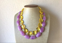 Load image into Gallery viewer, Purple & Yellow Chunky Statement Necklace, multi strand colorful jewelry, big beaded chunky statement necklace, purple necklace, purple yell