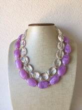 Load image into Gallery viewer, Lavender Purple & clear Chunky Statement Necklace, multi strand colorful jewelry, big beaded chunky statement necklace, purple necklace