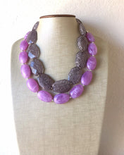 Load image into Gallery viewer, Purple & Gray Necklace, multi strand jewelry, big beaded chunky statement necklace, purple necklace, bridesmaid necklace, gray necklace