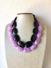 Load image into Gallery viewer, Purple & Black Necklace, multi strand jewelry, big beaded chunky statement necklace, purple necklace, bridesmaid necklace, black necklace