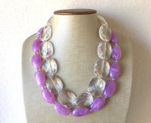 Load image into Gallery viewer, Lavender Purple & clear Chunky Statement Necklace, multi strand colorful jewelry, big beaded chunky statement necklace, purple necklace