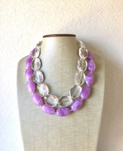 Load image into Gallery viewer, Lavender Purple & clear Chunky Statement Necklace, multi strand colorful jewelry, big beaded chunky statement necklace, purple necklace
