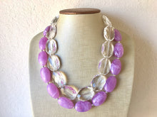 Load image into Gallery viewer, Lavender Purple & clear Chunky Statement Necklace, multi strand colorful jewelry, big beaded chunky statement necklace, purple necklace