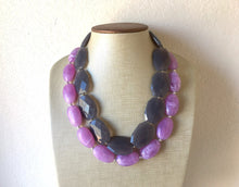 Load image into Gallery viewer, Purple & Gray Necklace, multi strand jewelry, big beaded chunky statement necklace, purple necklace, bridesmaid necklace, gray necklace