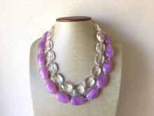 Load image into Gallery viewer, Lavender Purple & clear Chunky Statement Necklace, multi strand colorful jewelry, big beaded chunky statement necklace, purple necklace