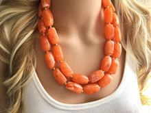 Load image into Gallery viewer, Creamsicle Chunky Orange Statement Necklace, Big beaded jewelry, Double Strand Statement Necklace, Bib necklace bridesmaid wedding silver