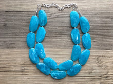 Load image into Gallery viewer, Ocean Blue Necklace, Double Strand Statement Jewelry, Caribbean Chunky bib bridesmaid, everyday bridesmaid jewelry turquoise teal