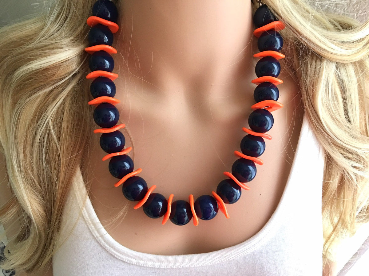 Orange Pearl Statement Necklace, 3 Strand Orange Necklace, Women's shops Orange Summer Jewelry, Beaded Grey and Orange Jewelry, Happy Jewelry