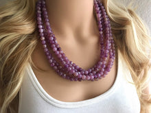 Load image into Gallery viewer, Purple Grape Statement Necklace, Chunky Five Strand Jewelry, purple necklace silver necklace, Lilac lavender eggplant bib necklace