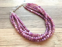 Load image into Gallery viewer, Purple Grape Statement Necklace, Chunky Five Strand Jewelry, purple necklace silver necklace, Lilac lavender eggplant bib necklace