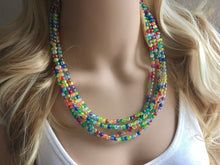 Load image into Gallery viewer, Multi Color Chunky Statement Necklace, rainbow multi color, pearlescent necklace jewelry, multi color jewelry, rainbow jewelry, 5 strands