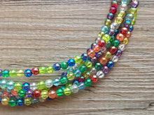 Load image into Gallery viewer, Multi Color Chunky Statement Necklace, rainbow multi color, pearlescent necklace jewelry, multi color jewelry, rainbow jewelry, 5 strands