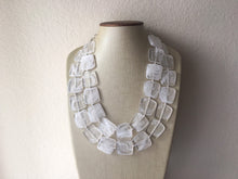 Load image into Gallery viewer, Double Layer White Cloudy chunky statement necklace, bib jewelry cloudy white necklace, white jewelry, white beaded necklace, white