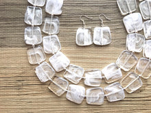 Load image into Gallery viewer, Double Layer White Cloudy chunky statement necklace, bib jewelry cloudy white necklace, white jewelry, white beaded necklace, white