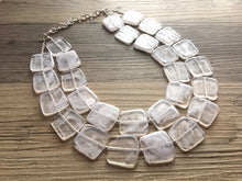 Load image into Gallery viewer, Double Layer White Cloudy chunky statement necklace, bib jewelry cloudy white necklace, white jewelry, white beaded necklace, white