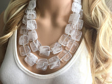 Load image into Gallery viewer, Double Layer White Cloudy chunky statement necklace, bib jewelry cloudy white necklace, white jewelry, white beaded necklace, white