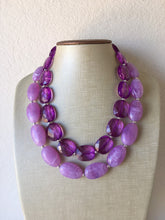Load image into Gallery viewer, Chunky Statement Purple Necklace, multi strand colorful jewelry, big beaded chunky statement necklace, lavender necklace, purple jewelry
