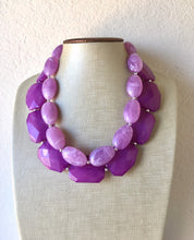 Load image into Gallery viewer, Chunky Statement Purple Necklace, multi strand colorful jewelry, big beaded chunky statement necklace, lavender necklace, purple jewelry