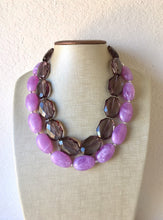 Load image into Gallery viewer, Purple & Gray Necklace, multi strand jewelry, big beaded chunky statement necklace, purple necklace, bridesmaid necklace, gray necklace
