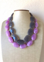 Load image into Gallery viewer, Purple & Gray Necklace, multi strand jewelry, big beaded chunky statement necklace, purple necklace, bridesmaid necklace, gray necklace