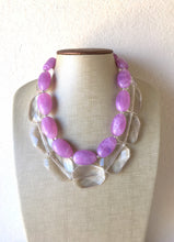 Load image into Gallery viewer, Lavender Purple & clear Chunky Statement Necklace, multi strand colorful jewelry, big beaded chunky statement necklace, purple necklace