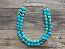 Load image into Gallery viewer, Turquoise & Brown Beaded statement necklace, extra chunky graduated bead blue green jewelry, blue necklace jewelry, green earrings