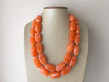 Load image into Gallery viewer, Creamsicle Chunky Orange Statement Necklace, Big beaded jewelry, Double Strand Statement Necklace, Bib necklace bridesmaid wedding silver