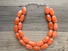 Load image into Gallery viewer, Creamsicle Chunky Orange Statement Necklace, Big beaded jewelry, Double Strand Statement Necklace, Bib necklace bridesmaid wedding silver