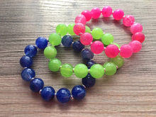 Load image into Gallery viewer, Pink Lime Blue Colorful stretch rainbow bracelets, beaded silver jewelry stretchy bracelet, bubble pride arm stacking bracelet wrap
