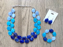 Load image into Gallery viewer, Blue Ombré Chunky Statement jewelry set, Big bib beaded jewelry, Double Strand Statement Necklace earrings, bridesmaid wedding, Magnolia