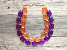 Load image into Gallery viewer, Purple & Orange Necklace, multi strand jewelry, big beaded chunky statement necklace, south carolina necklace, bridesmaid necklace