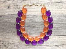 Load image into Gallery viewer, Purple & Orange Necklace, multi strand jewelry, big beaded chunky statement necklace, south carolina necklace, bridesmaid necklace