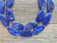 Load image into Gallery viewer, Big Bead Dark Blue Necklace - Double Strand Statement Jewelry - Royal Navy Chunky bib bridesmaid or everyday bubble jewelry