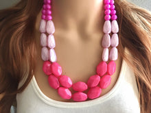 Load image into Gallery viewer, Blush & Hot Pink Statement jewelry set, Chunky Beaded Necklace Jewelry, light pink Necklace, pale pink beaded necklace, baby pink