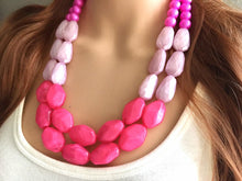 Load image into Gallery viewer, Blush & Hot Pink Statement jewelry set, Chunky Beaded Necklace Jewelry, light pink Necklace, pale pink beaded necklace, baby pink
