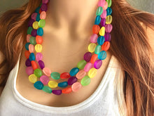 Load image into Gallery viewer, Triple Rainbow Beaded Necklace, Colorful Jewelry, Chunky statement necklace, jelly bean necklace, rainbow jewelry, rainbow baby confetti