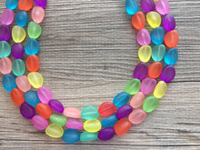Load image into Gallery viewer, Triple Rainbow Beaded Necklace, Colorful Jewelry, Chunky statement necklace, jelly bean necklace, rainbow jewelry, rainbow baby confetti